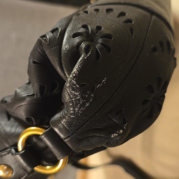 Coach Black Floral Cutout Leather Bag - Picture 11 of 11